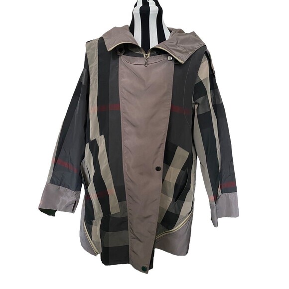 Dorman Jackets & Blazers - Raincoat Dorman Fashions Hooded Plaid Sz M Zip Snap Closure Pockets Stripes Read